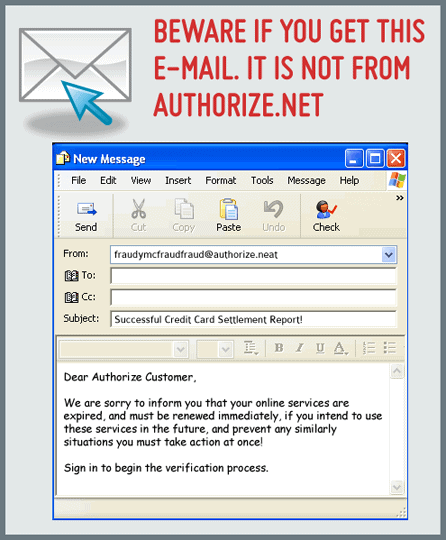 phisingalert Host Merchant Services shows what fraud e-mail from authorize.net phishing scam looks like.