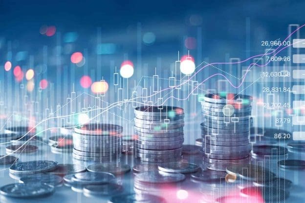 financial stock market graph and rows of coins growth abstract and symbol for finance concept business investment and currency 162020228