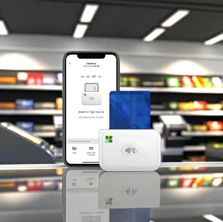 Contactless payment device with mobile app, ideal for merchant credit card processing.