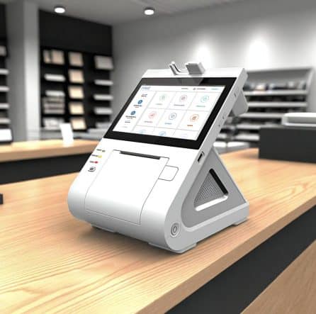 Modern point-of-sale terminal with touchscreen for secure payment processing.