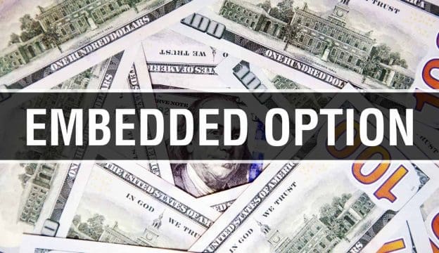 embedded option text concept closeup american dollars cash money 3d rendering embedded option at dollar banknote financial usa 202339262