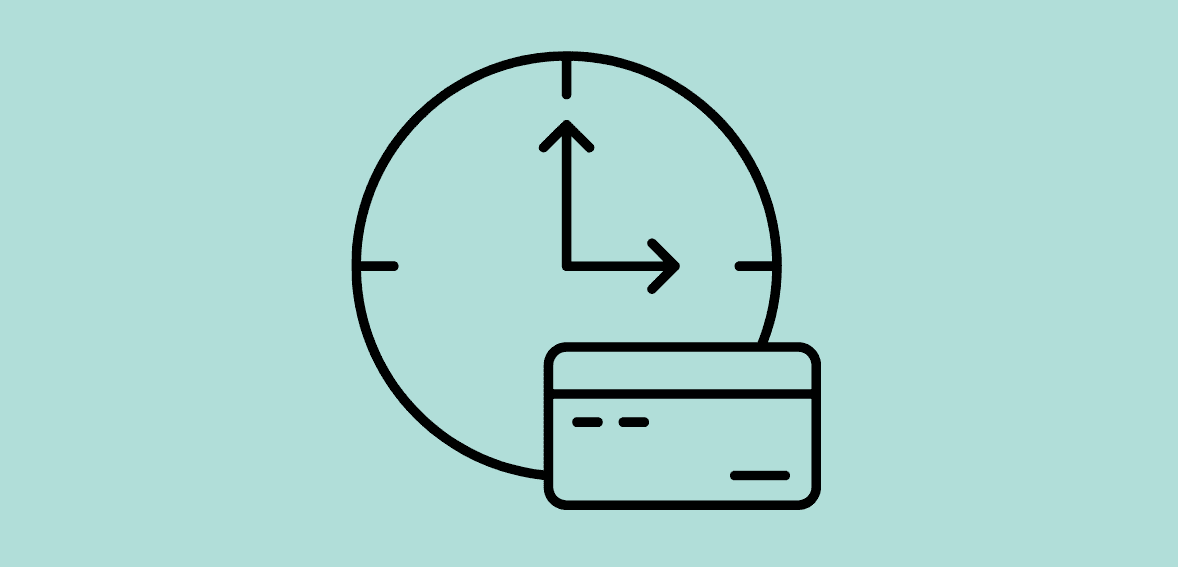 Fast payment processing icon with clock and credit card for Host Merchant Services.
