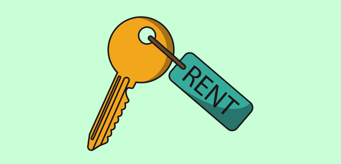 Key rental key with rent tag for property leasing purpose.