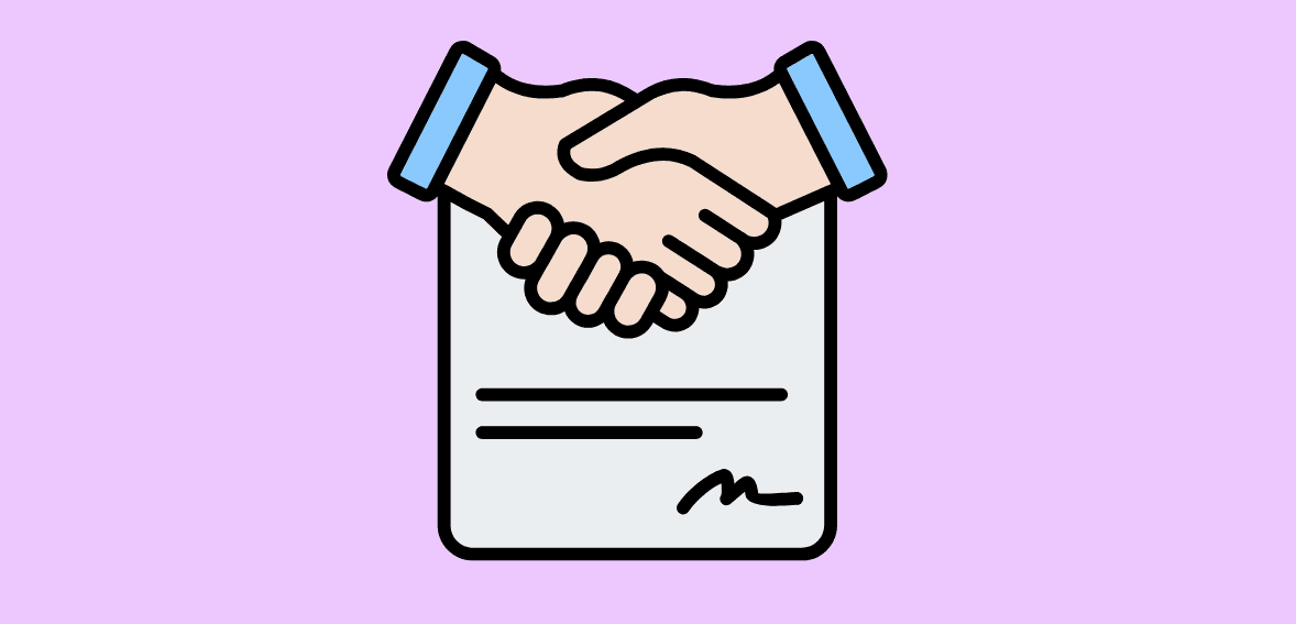 Handshake over signed contract symbolizing merchant services and payment solutions.