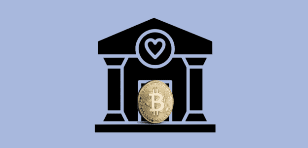 Cryptocurrency Bitcoin coin in front of a temple icon, representing digital payment solutions from Host Merchant Services.