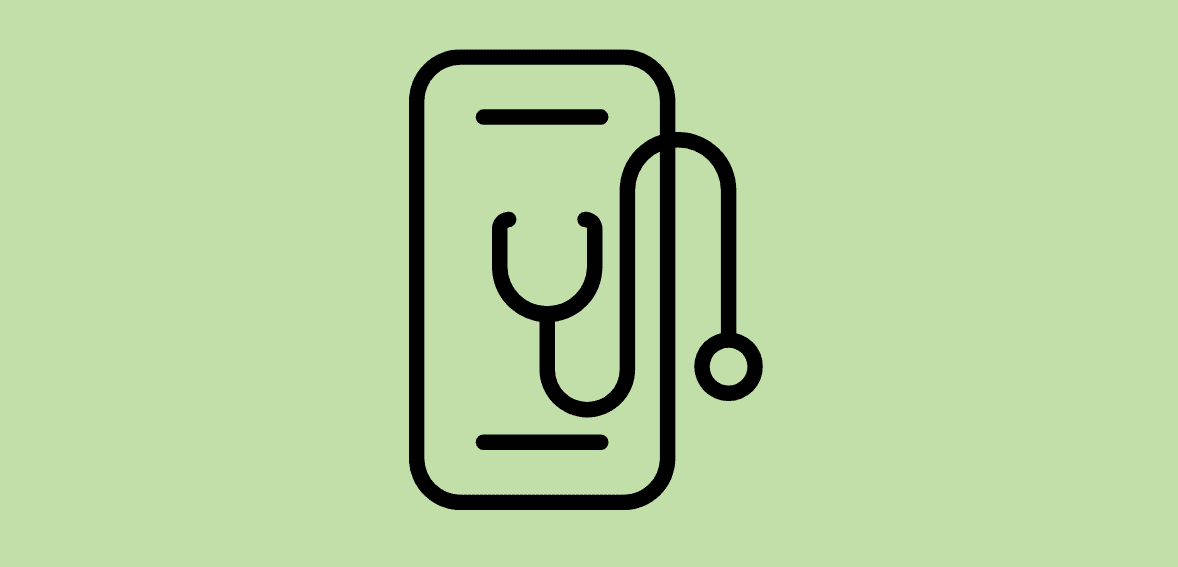 Mobile healthcare technology icon on light green background.