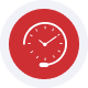 247 Customer Support Red clock with white hands showing time, symbolizing time management or deadlines.