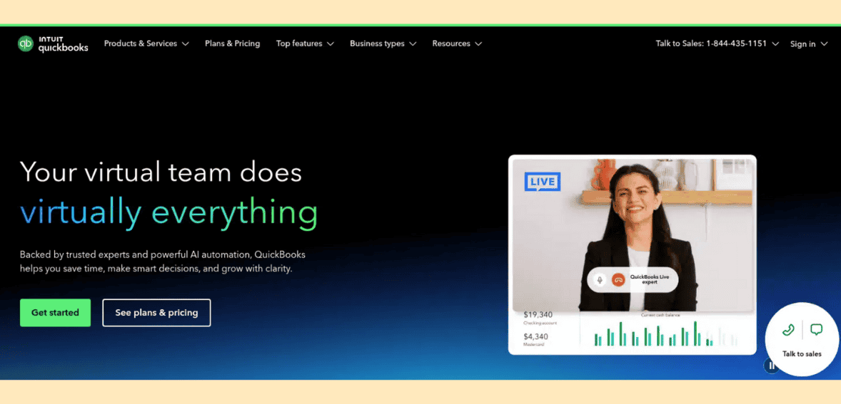 QuickBooks virtual team and payment solutions for seamless business transactions.