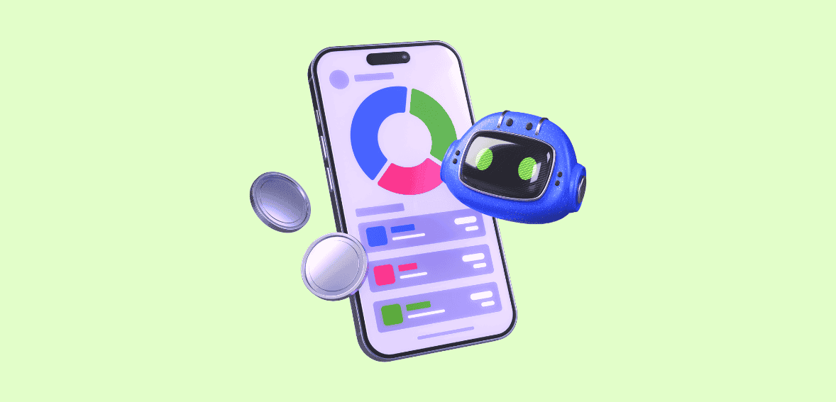 Smartphone with payment analytics and a robot mascot, representing Host Merchant Services' payment processing solutions.
