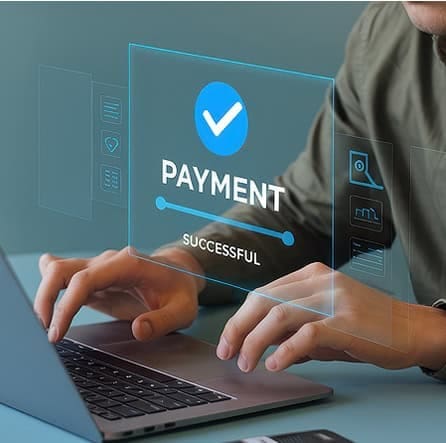 Secure online payment success digital interface on laptop screen.