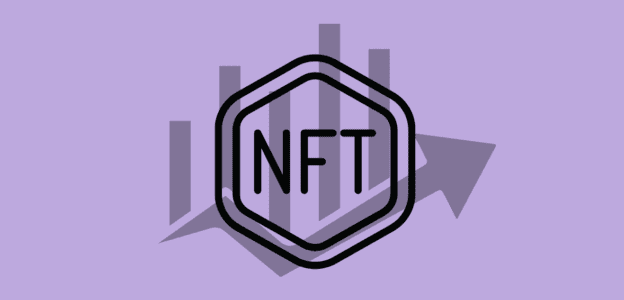 NFT digital token representation on purple background.