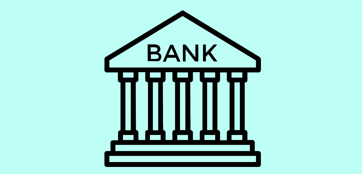 Bank building with columns representing financial services and banking solutions.