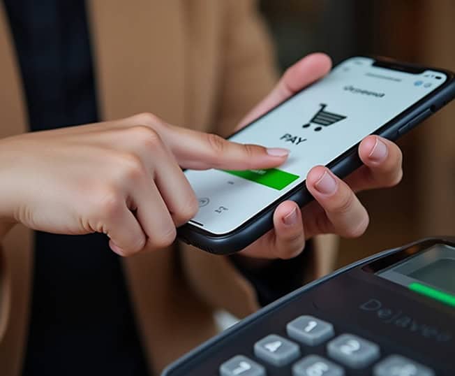Contactless mobile payment on smartphone with card reader device.