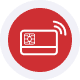 Red credit card processor icon representing payment services.