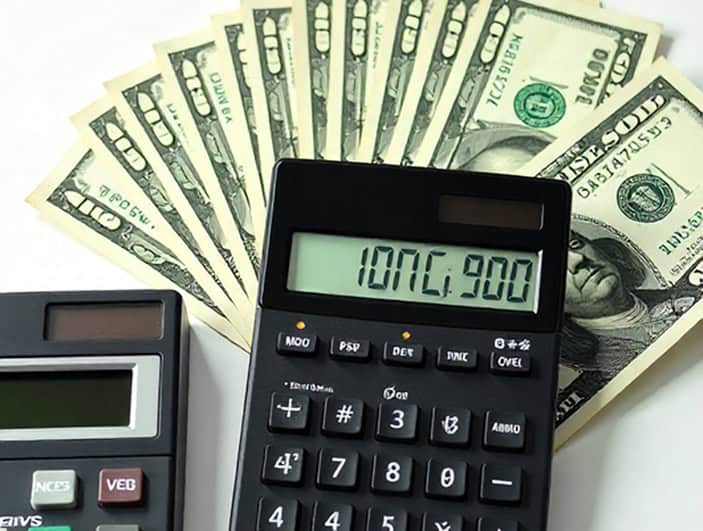 High-volume cash and calculator with money, financial growth, and payment processing themes.