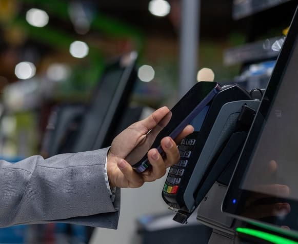 Contactless mobile payment processing at checkout.