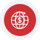 Red globe with dollar sign, representing global payment processing solutions.
