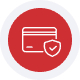 Secure payment processing icon with shield and credit card.