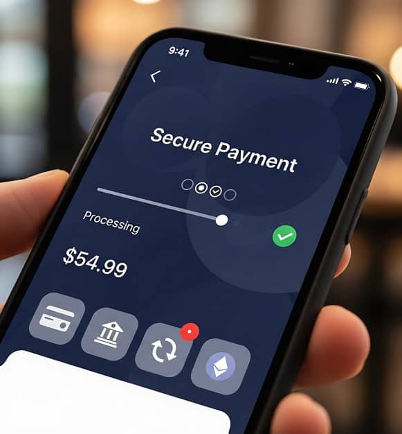 Contactless payment app on mobile device for secure credit card transactions.