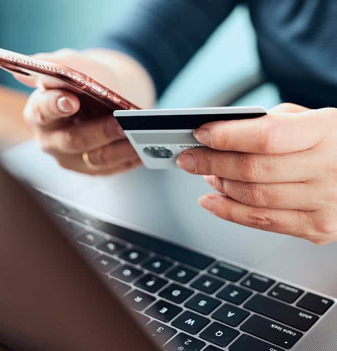 Mobile payment transaction with credit card and smartphone for merchant services.