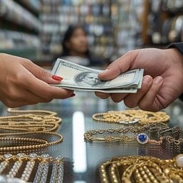 Secure cash transaction at a jewelry store, accepting payment via credit card and cash.