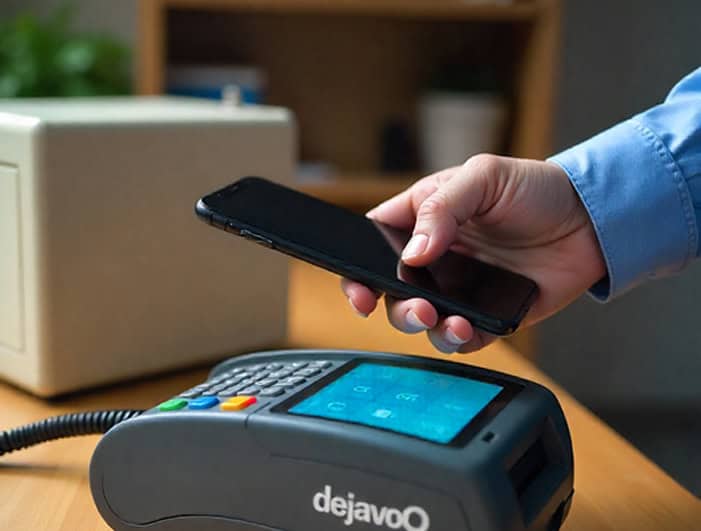Contactless payment processing with mobile device using card reader at POS.