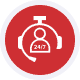 Red circular icon with a 24/7 customer support symbol.