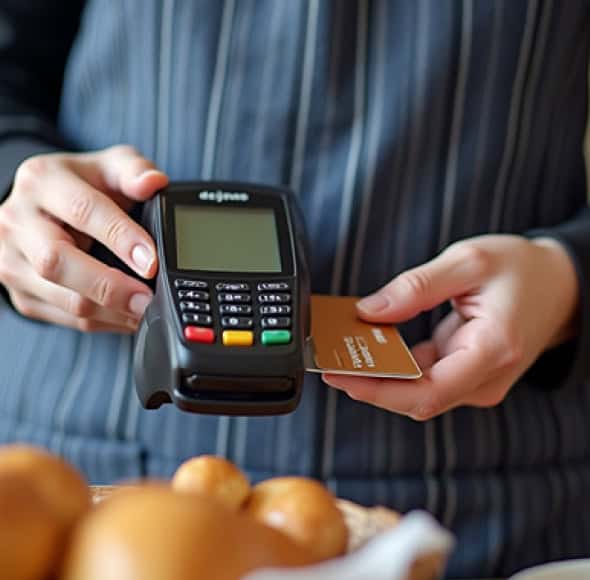 Contactless credit card payment terminal accepting chip card transactions.