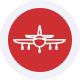 Red circular icon with white airplane and barcode scanner symbols.