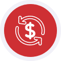 Secure payment processing icon with dollar symbol and circular arrows.