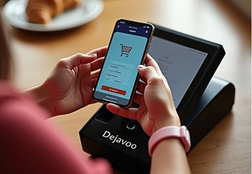 Mobile payment transaction using Dejavoo terminal for small business merchant services.