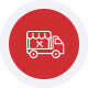 Emergency vehicle with siren and lights in motion.