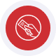 Red and white credit card icon with handshake symbol representing secure payment processing.