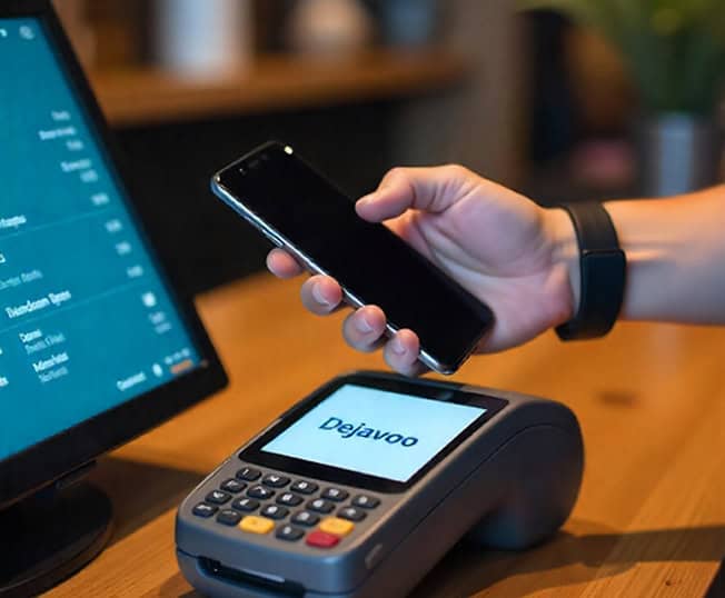 Contactless payment with smartphone and card terminal at Host Merchant Services.