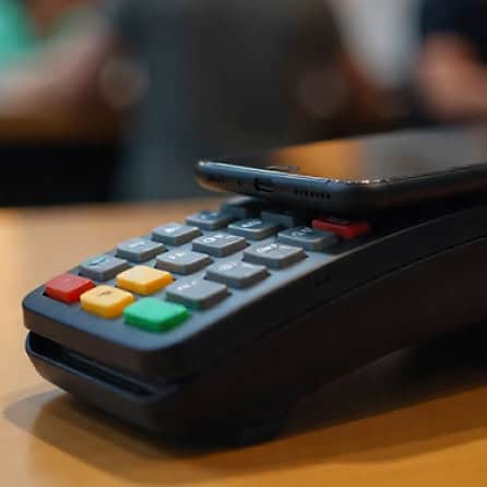Secure credit card terminal with mobile device integration for seamless payment processing.