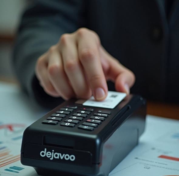 Portable payment terminal with card reader at Host Merchant Services.