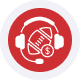 Headset with credit card and mobile payment icons for merchant services.