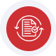 Red circular icon with white document and dollar sign, representing payment processing.