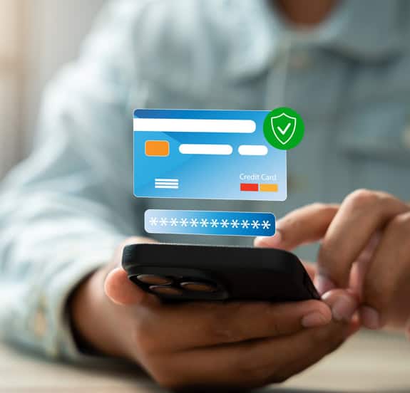 Secure digital credit card processing on mobile device, payment security and merchant services.