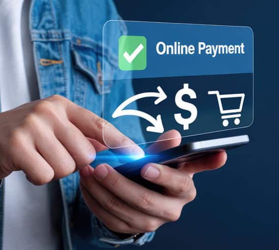 Online payment transaction on mobile device, digital commerce, seamless payment solution, Host Merchant Services.