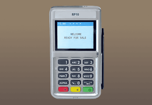 Contactless credit card payment terminal for business transactions.
