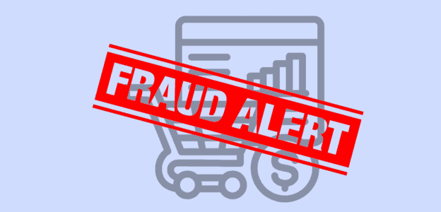 Fraud alert on online payment security and merchant services risk.