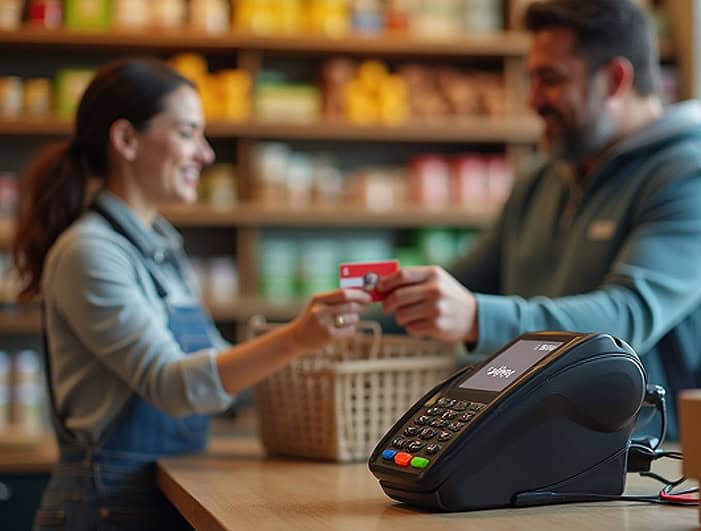 Contactless payment transaction at a retail store.