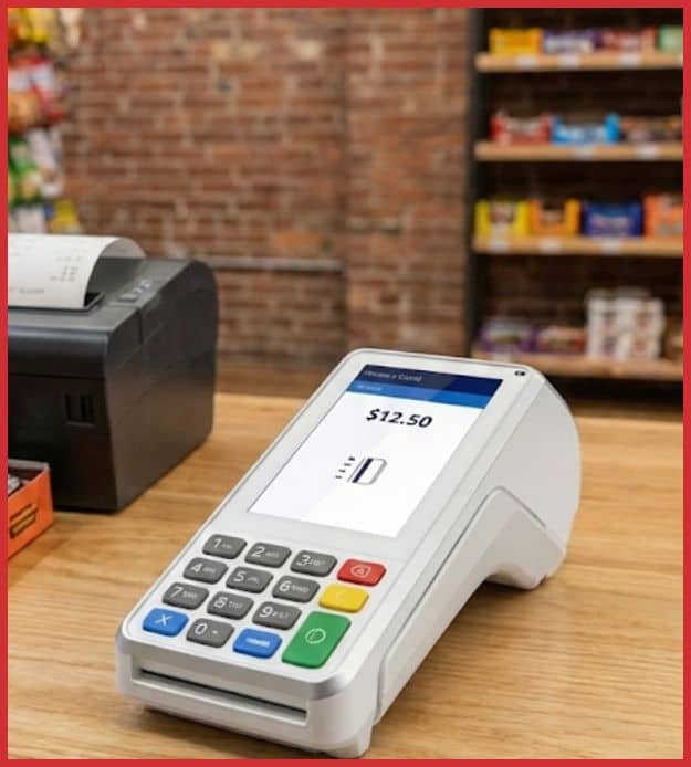 Compact credit card payment terminal for small business transactions.