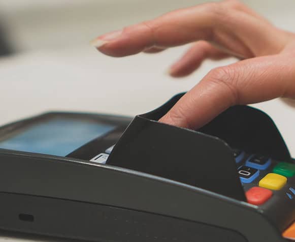 Contactless payment terminal for merchant services and credit card processing.