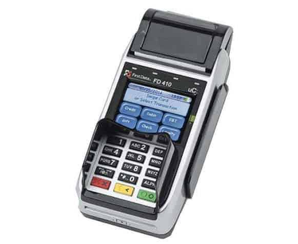 Portable credit card terminal for secure payment processing by Host Merchant Services.