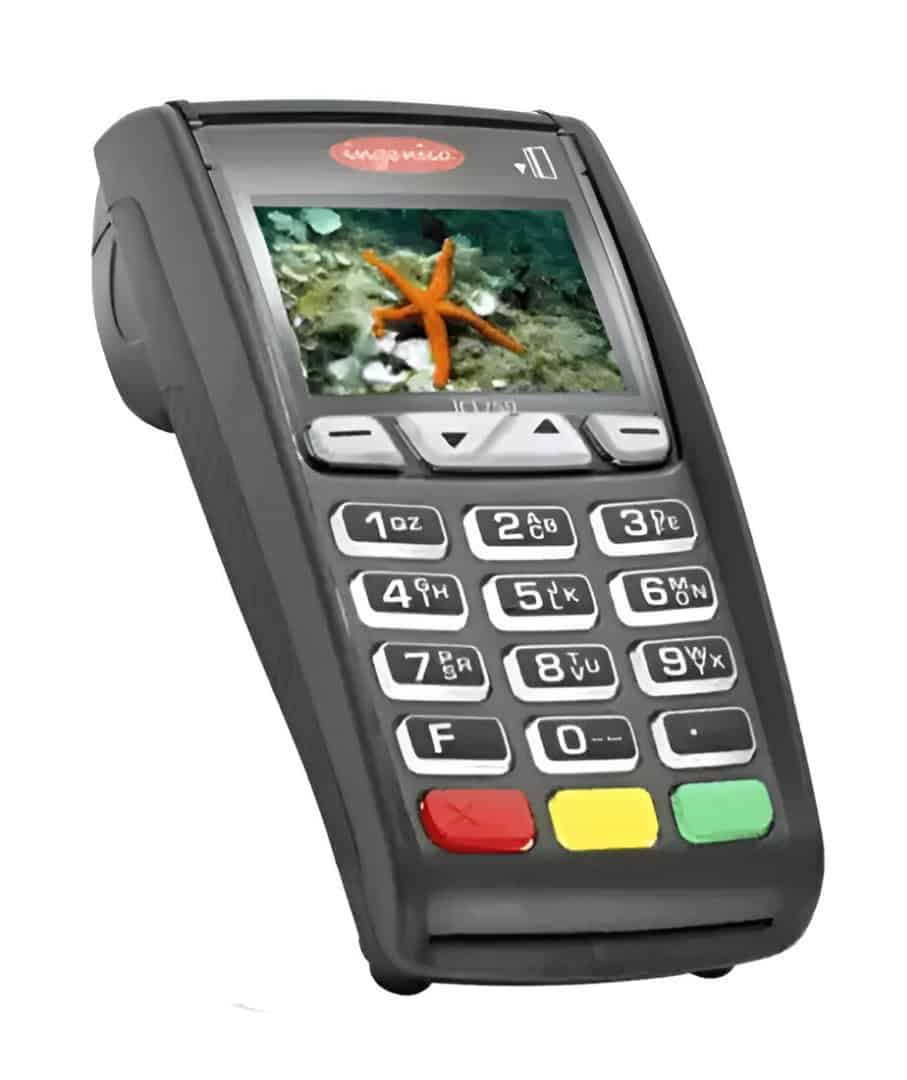 Portable card payment terminal, credit card reader for secure transactions, Host Merchant Services equipment.