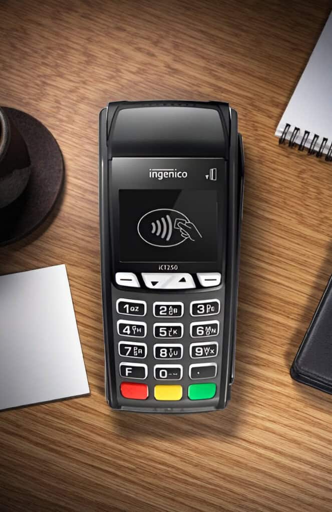 Contactless payment terminal for secure credit card transactions.