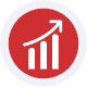 performance that keep up Red upward trending arrow icon symbolizing growth and success in merchant services.