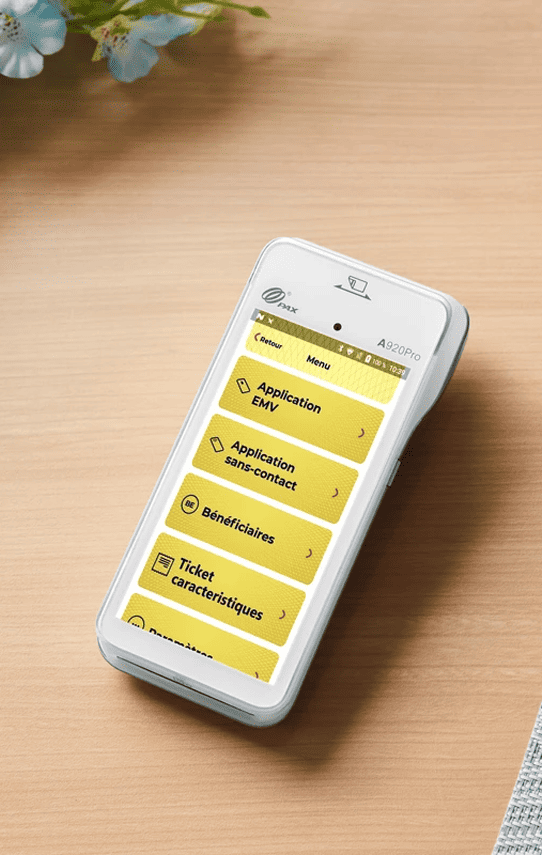 Mobile payment terminal showcasing Host Merchant Services payment solutions.